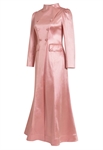 Satin Coat Dress, Double-breasted Buttons, High Mandarin Collar, Fitted Long Sleeves