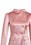 Satin Coat Dress, Double-breasted Buttons, High Mandarin Collar, Fitted Long Sleeves