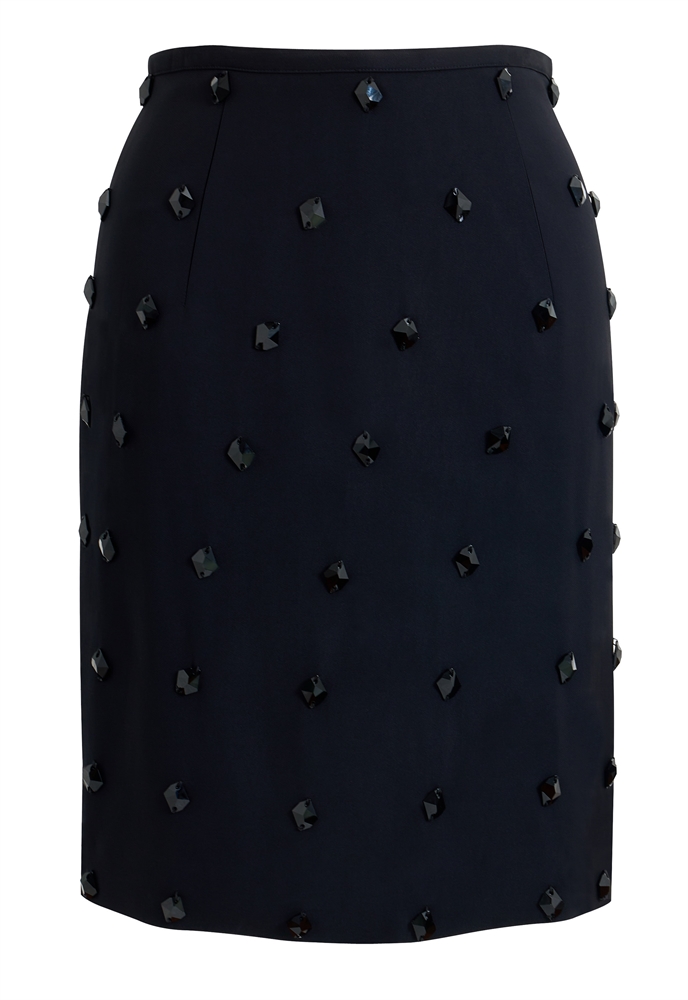 Pencil Skirt, Crystal Embellishments, Fitted Silhouette, Knee-length Cut, All-over Rhinestone Pattern