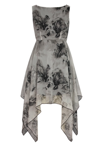 Printed Handkerchief Hem Dress